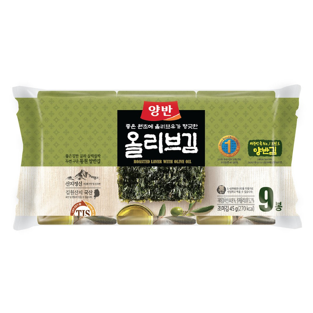 Yangban Roasted Laver with Olive Oil 45g (9P / 10SHEETS)